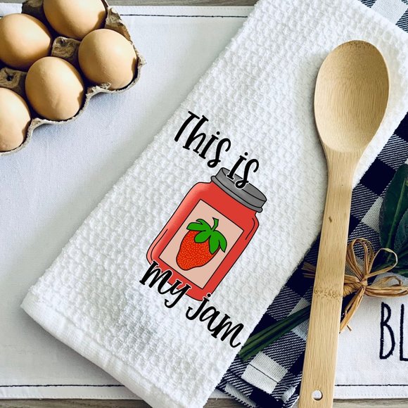 TEA TOWEL-THIS IS MY JAM KITCHEN TOWEL-FUNNY PUNNY KITCHEN TOWEL-… - Picture 1 of 2